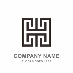 Geometric Square Letter H & E Morocco Pattern Interior Motif Decoration Business Company Stock Vector Logo Design Template 