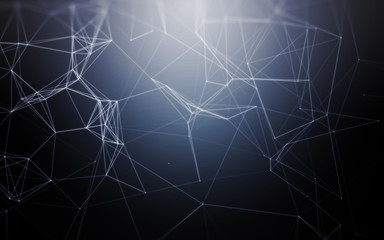 Abstract Blue Background with Space Polygonal Connecting Dots and Lines  Network - Data Visualization Illustration