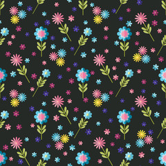 Cute flat background, vector pattern with flowers. Seamless vector floral pattern for cushion, pillow, bandanna, silk kerchief or shawl fabric print. Texture for clothes, bedclothes