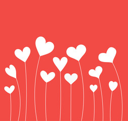Plakat Cute white hearts red background