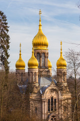 Wiesbaden, die Russisch-Orthodoxe Kirche auf dem Neroberg in Wiesbaden. Januar 2017.