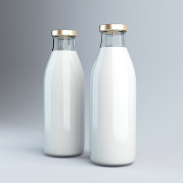 Two milk bottle 3d rendering
