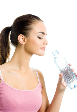 woman in sportswear with water, isolated