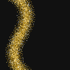Golden glitter made of hearts. Left wave on black valentine background. Vector illustration.
