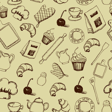 Seamless pattern background with kitchenware