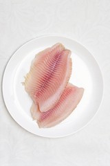 raw fish fillet white plate isolated