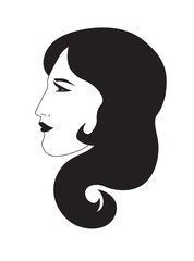 Beautiful girl profile head, vector outline.