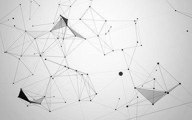 Black and White Abstract Polygonal Background with Low Poly Connecting Dots and Lines - Futuristic HUD Background