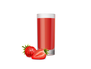 Healthy strawberry juice on a white background