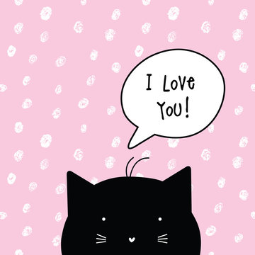 Valentine's card with copy space. I love you. Cat character.