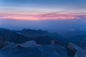 Early morning sunrise on the ridges of Mount Whitney in the California mountains