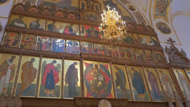 a Very Beautiful Christian Orthodox Iconostasis, Which Depicts a Lot of Old Testament and Bible Saints, Including Saint Mary an Jesus Christ