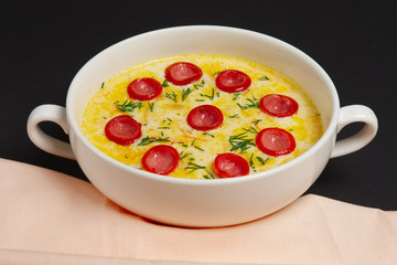 pumpkin puree soup with smoked sausage