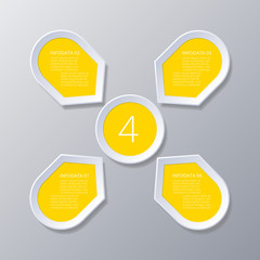Infographic yellow Points arranged in sun circle with 4 steps.