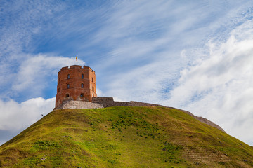 Tower Of Gediminas (Gedimino) In Vilnius, Lithuania. Historic Symbol Of The City Of Vilnius And Of Lithuania Itself. Upper Vilnius Castle Complex. Summer. Tourist Destination