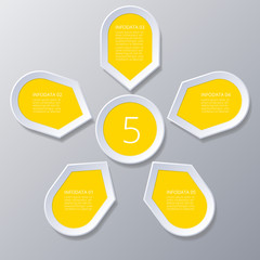 Infographic yellow Points arranged in sun circle with 5 steps.