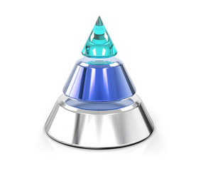 3D Isolated Three Level Pyramid Cone Hierarchy Structure Colored