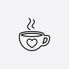 cup of coffee tea hot with hearts steam line icon black on white