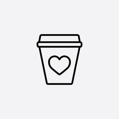 glass drink paper plastic cola coffee cup with heart line icon black on white