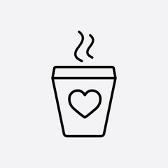 glass drink paper plastic coffee cup with heart and steam line icon black on white