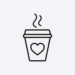 glass drink paper plastic coffee cup with heart and steam line icon black on white