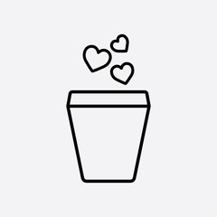 glass drink paper plastic coffee cup with heart steam line icon black on white