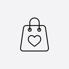shopping bag with heart line icon black on white
