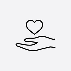 arm hand with heart sign line icon black on white