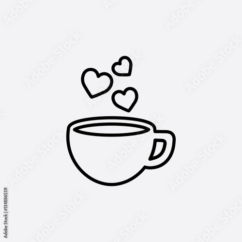 Download "cup of coffee tea hot with hearts steam line icon black ...