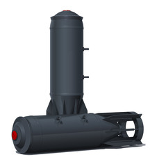 Two large grey aerial bombs 