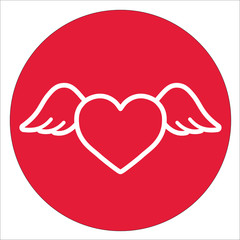 heart wings fly romantic white line icon on red circle