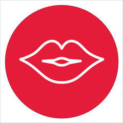 lips kiss mouth sign white line icon on red circle