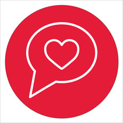 love like heart sign white line icon on red circle