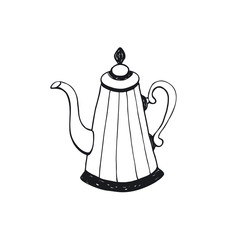 Coffee pot symbol isolated on white background. Kitchen tool outline in cartoon style.