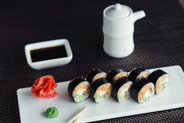 Japanese sushi on a white plate © maxfotoadobe