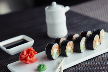 Japanese sushi on a white plate © maxfotoadobe