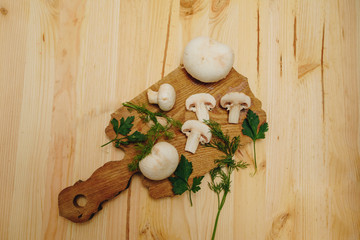 Fototapeta na wymiar Royal mushrooms with a sprig of parsley and dill