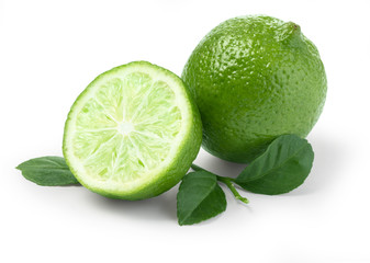 lime with slices and leaf