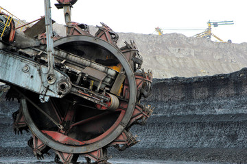 excavator mining machine in brown coal mine