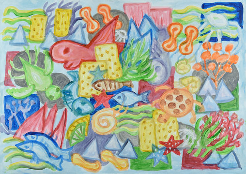 Underwater world abstract painting