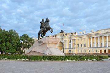 Monument to Peter 1, the bronze horseman in front of the build