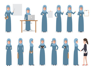 Muslim businesswoman characters in action