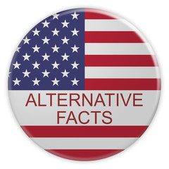 USA Media Concept Badge: Alternative Facts Button With US Flag, 3d illustration on white background