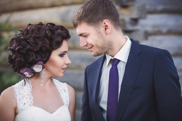 Portrait of bride and groom on wedding ceremony