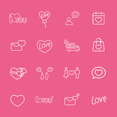 love wedding valentine day romantic line icons set