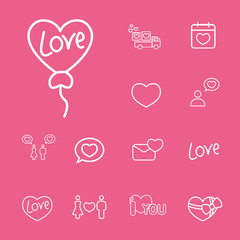 heart shape balloon romantic line icons set