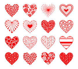 Decorative hearts with ornament isolated on white background. Design elements collection for Valentine's Day.