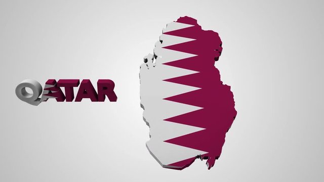 nice animation of the national Qatar flag in 3d map of Qatar isolated on white background and Qatar letters textured with official flag full hd and 4k.