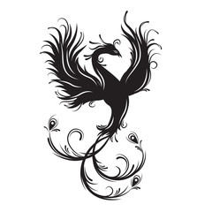 Phoenix bird silhouette. Symbol of immortality. Fiery bird. Tribal vector illustration.  Isolated on white background.