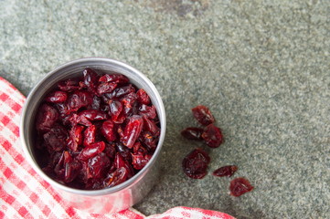 Dry cranberry in a metal can